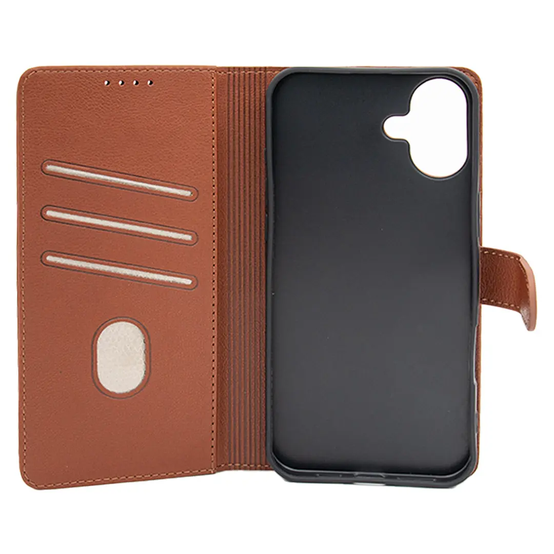 iPhone 16 PU Leather Wallet Case Brown